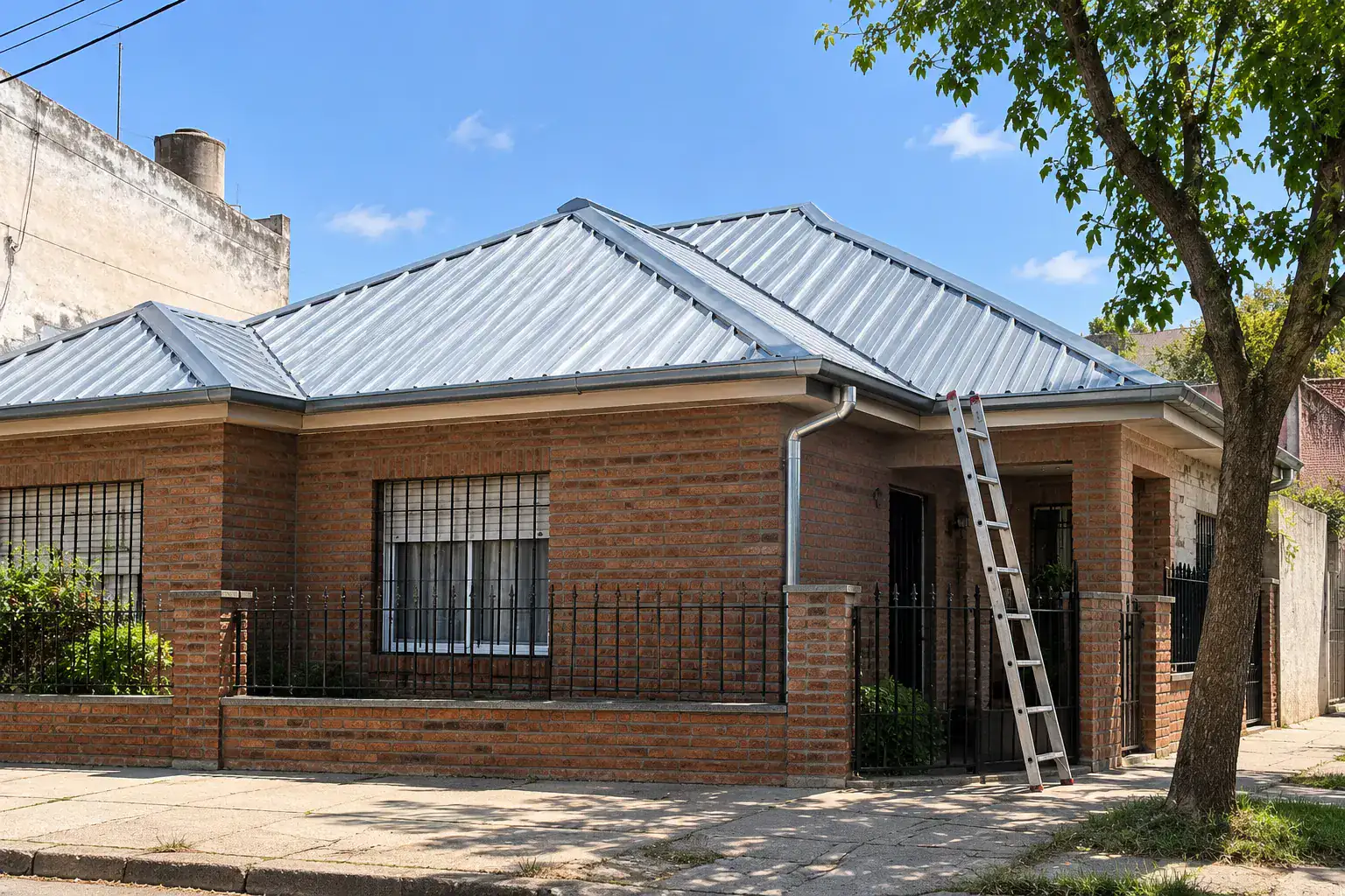Techo de chapa recién cambiado en una casa del Gran Buenos Aires