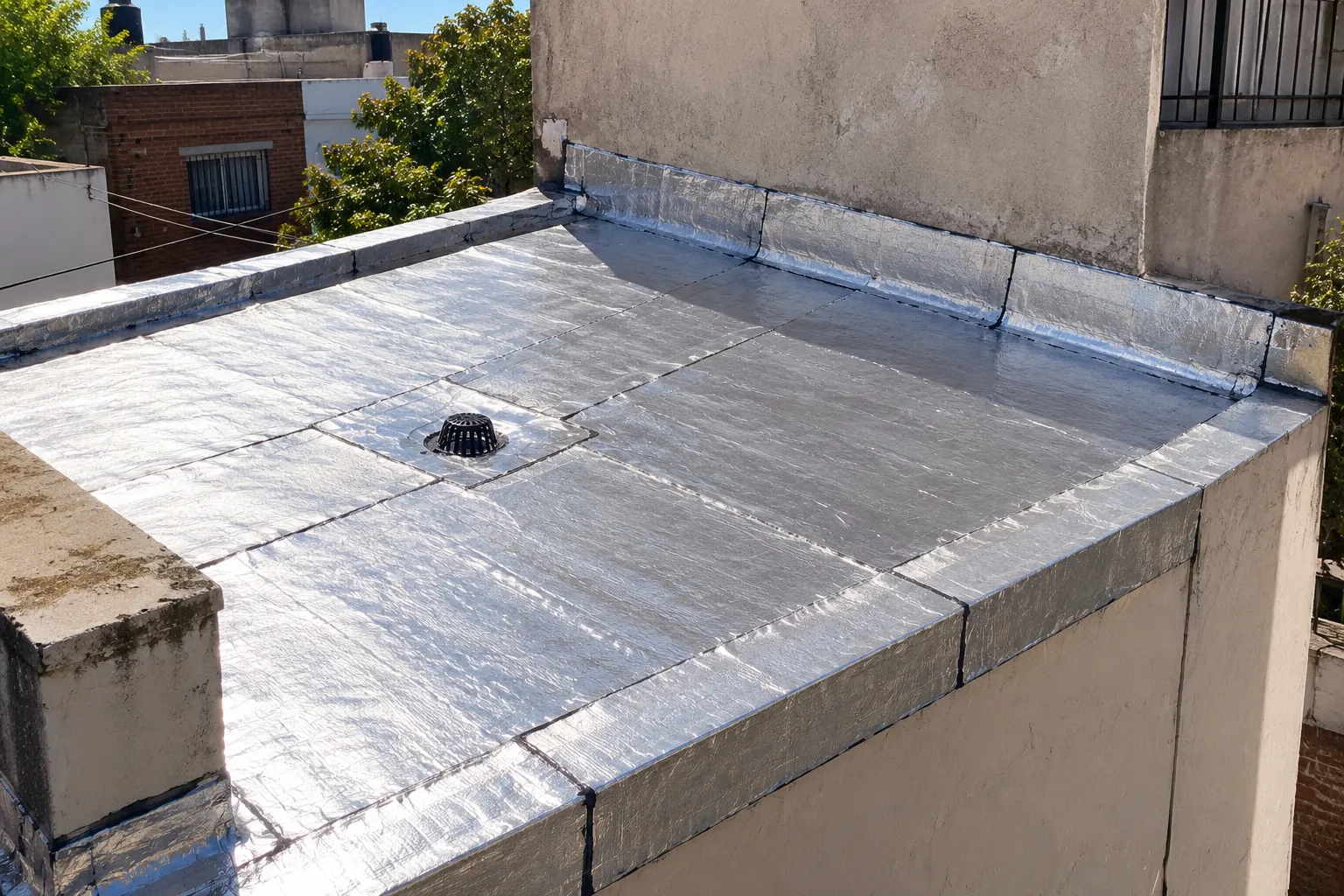 Membrana con aluminio recién colocada en una losa